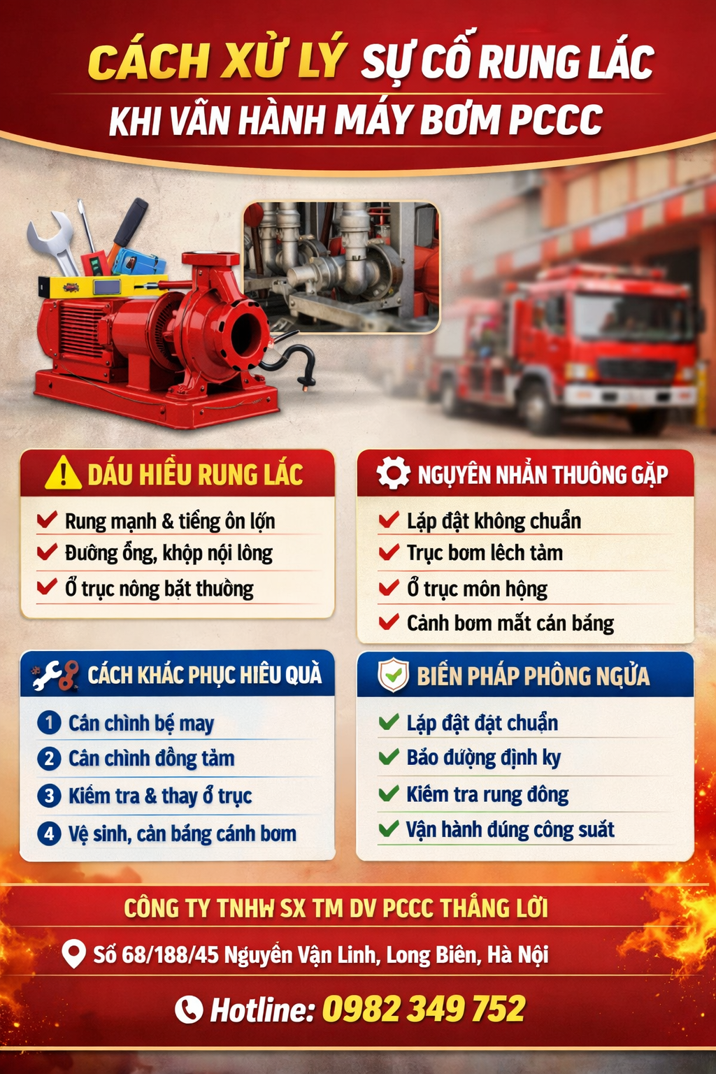 CÁCH XỬ LÝ SỰ CỐ RUNG LẮC KHI VẬN HÀNH MÁY BƠM PCCC